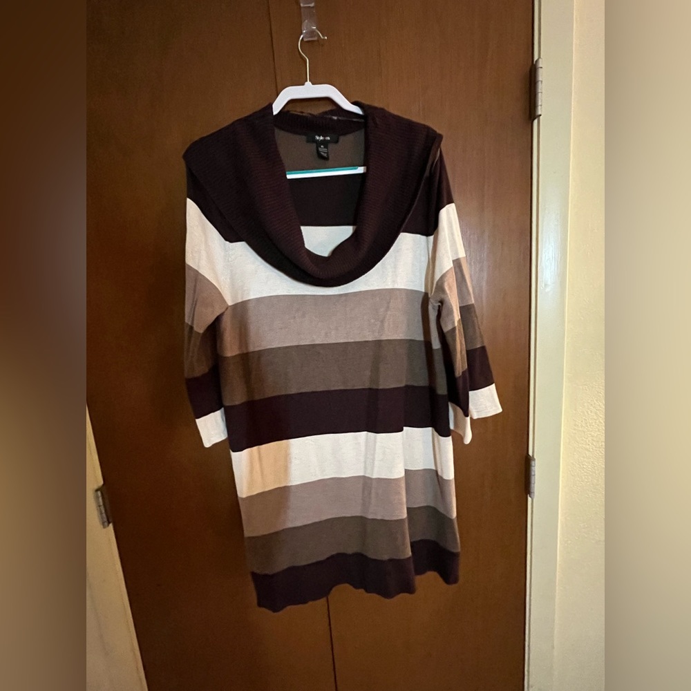 Style & Co Plus Size Brown Stripe Sweater Dress Long Sleeve